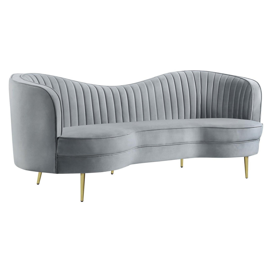 Sophia Upholstered Sofa with Camel Back Grey and Gold 506864