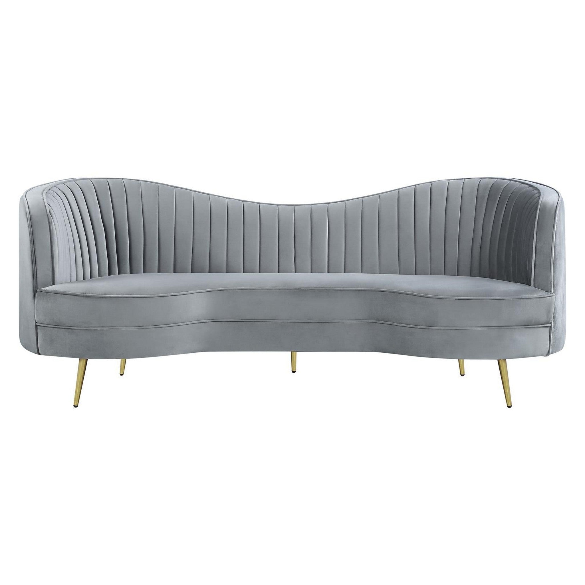 Sophia Upholstered Sofa with Camel Back Grey and Gold 506864