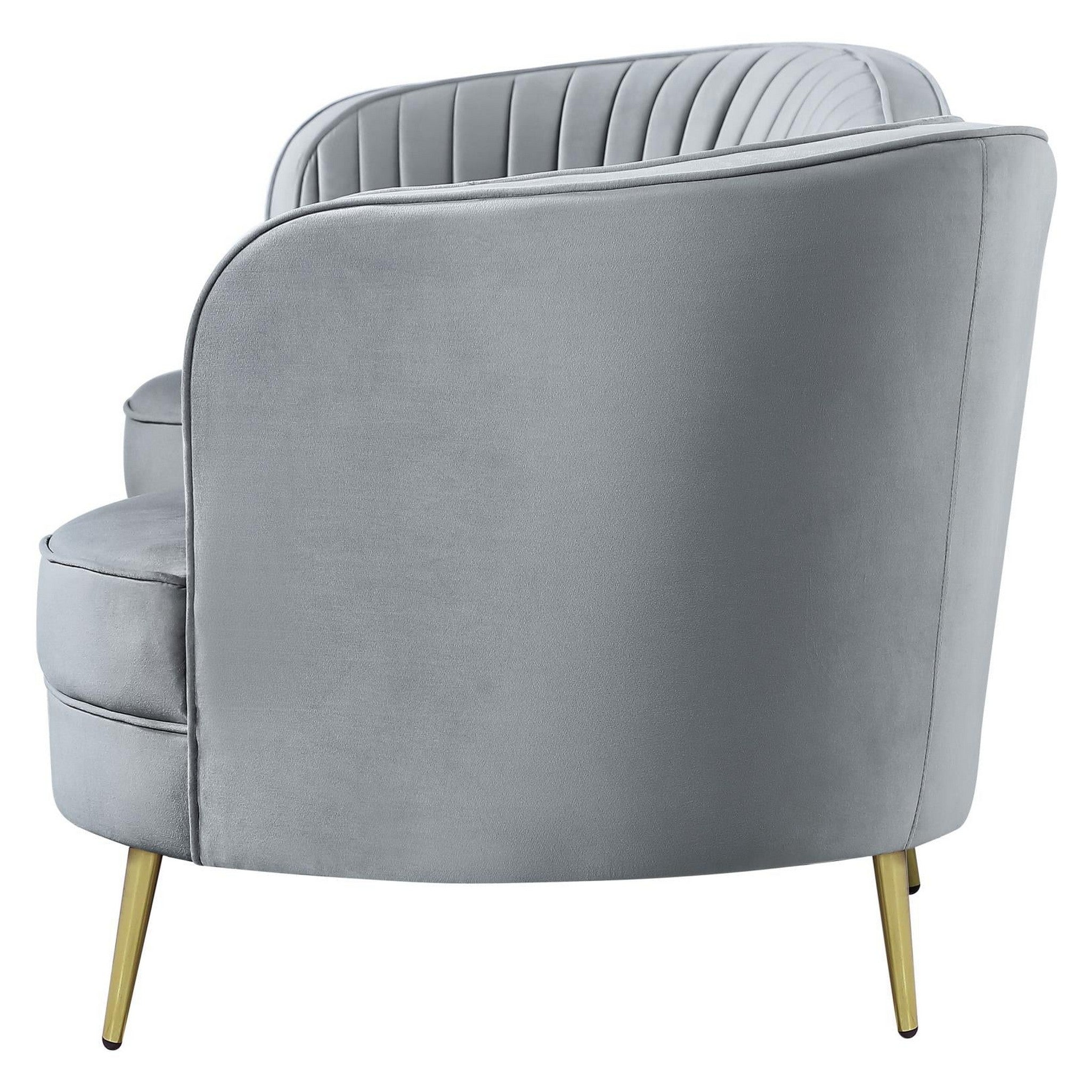 Sophia Upholstered Sofa with Camel Back Grey and Gold 506864