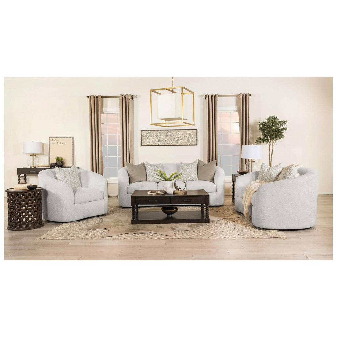 Rainn 3-piece Upholstered Tight Back Living Room Set Latte 509171-S3