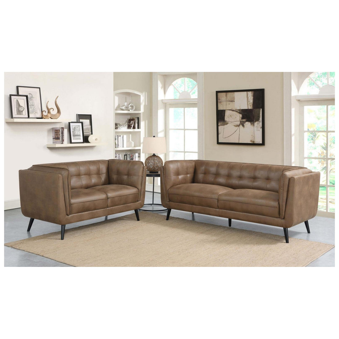 Thatcher 2-piece Upholstered Button Tufted Living Room Set Brown 509421-S2