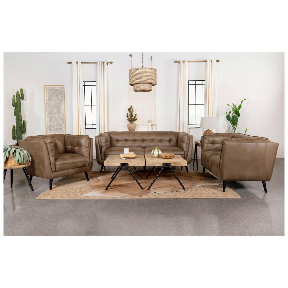 Thatcher 3-piece Upholstered Button Tufted Living Room Set Brown 509421-S3