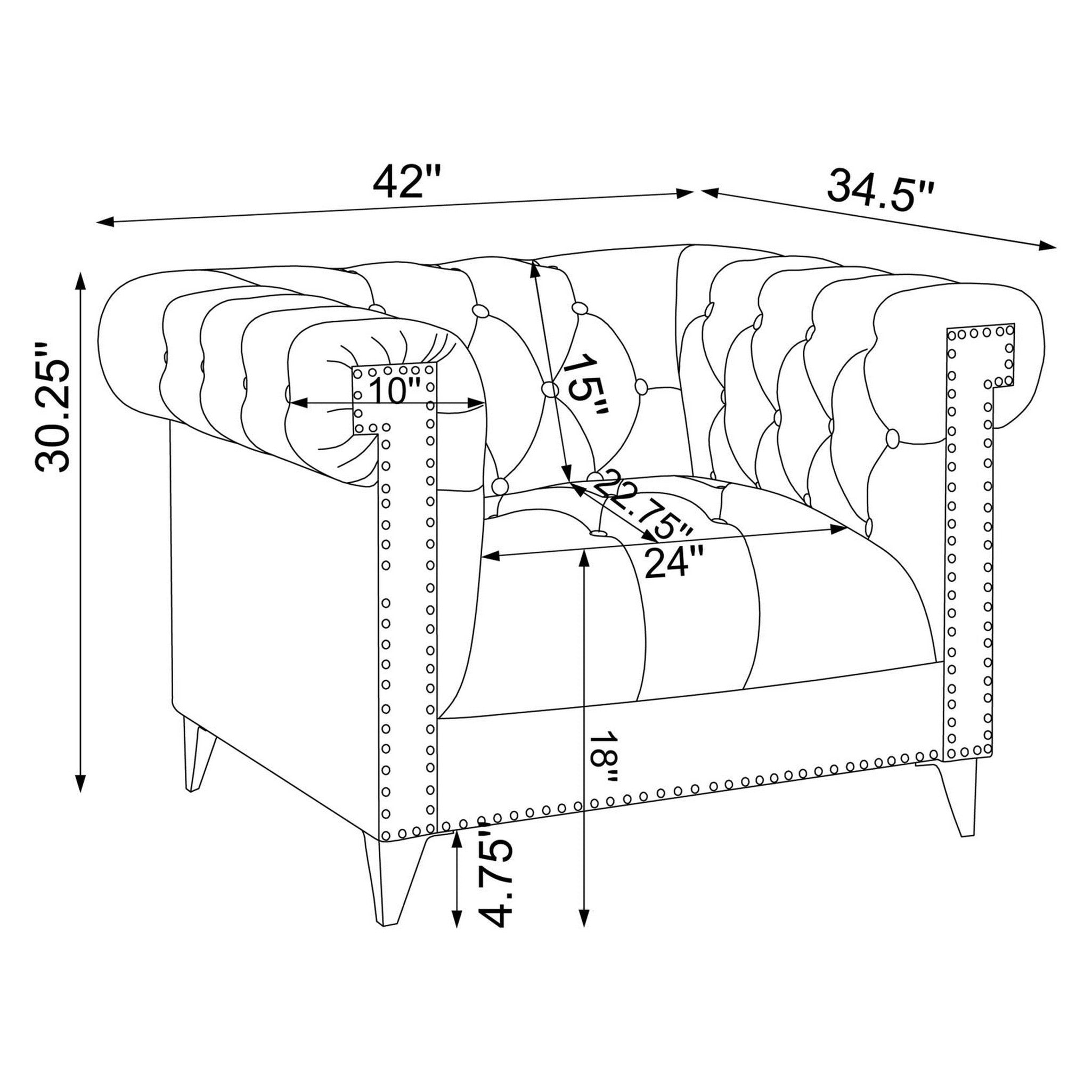 Bleker 3-piece Tuxedo Arm Living Room Set Blue 509481-S3