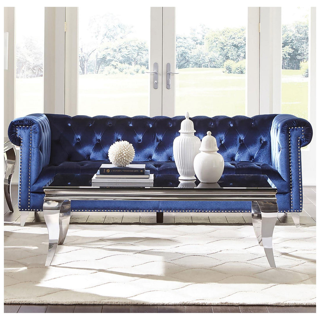 Bleker Tufted Tuxedo Arm Sofa Blue 509481