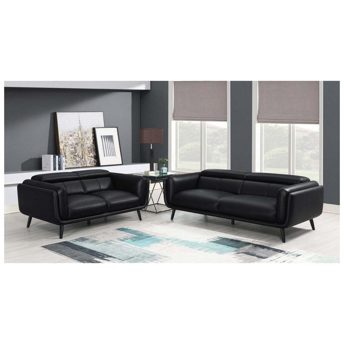 Shania 2-piece Track Arms Living Room Set Black 509921-S2