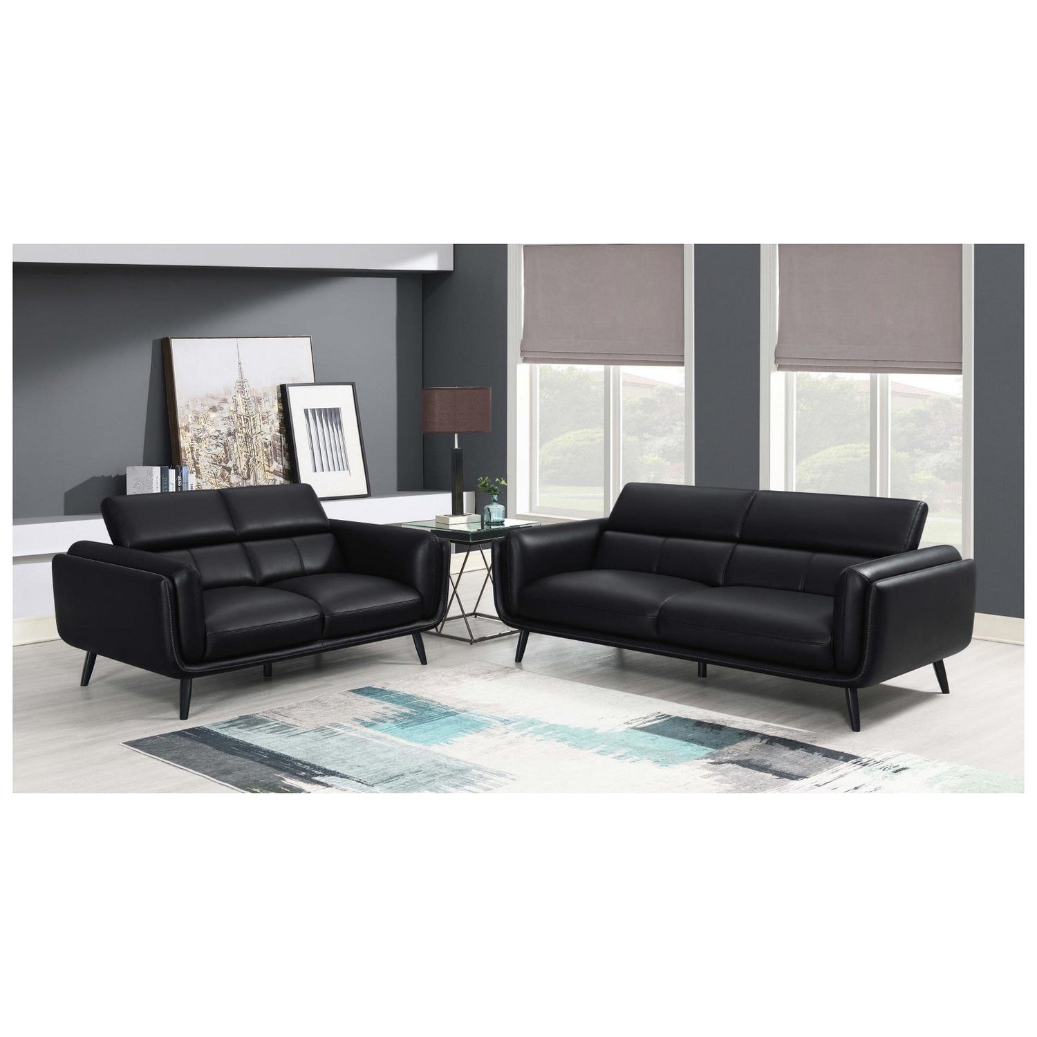 Shania 2-piece Track Arms Living Room Set Black 509921-S2