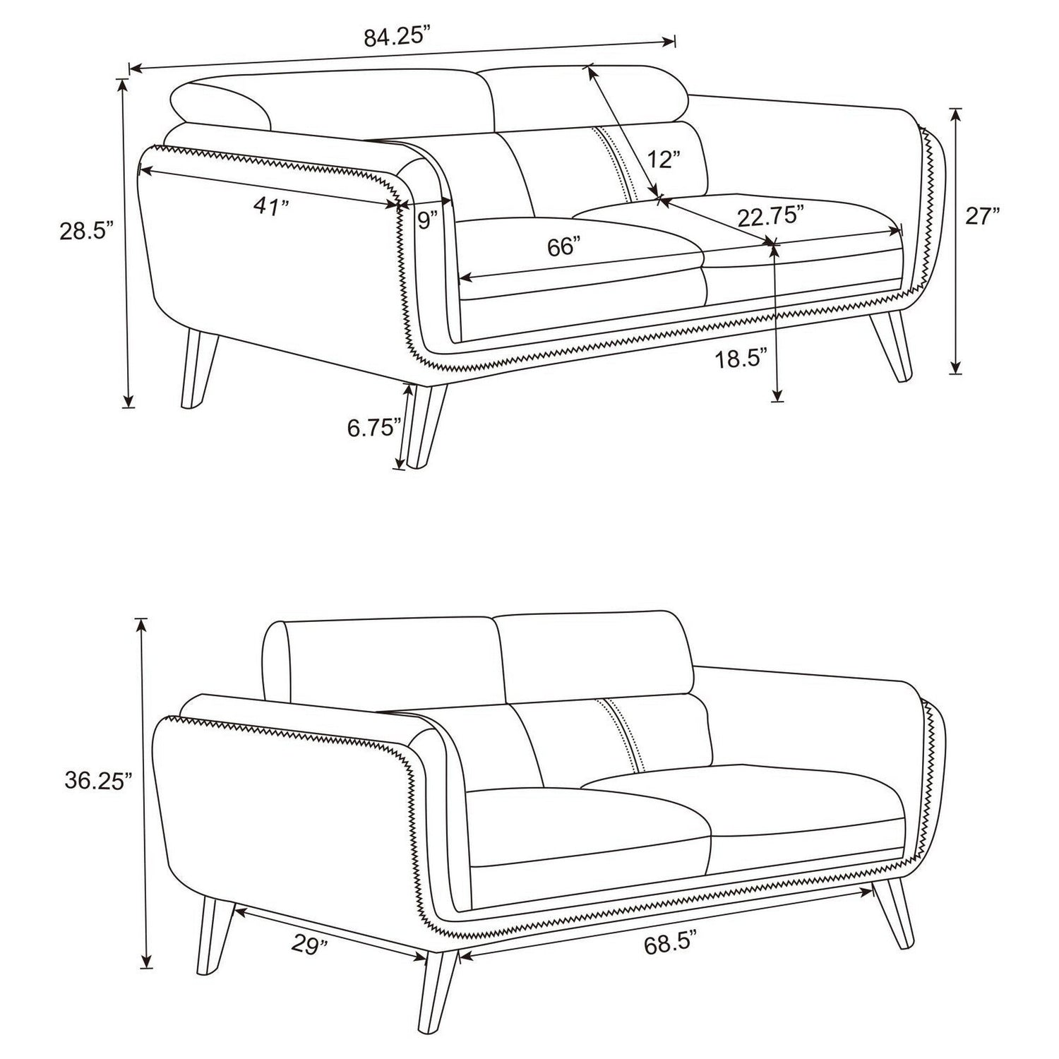 Shania 2-piece Track Arms Living Room Set Black 509921-S2