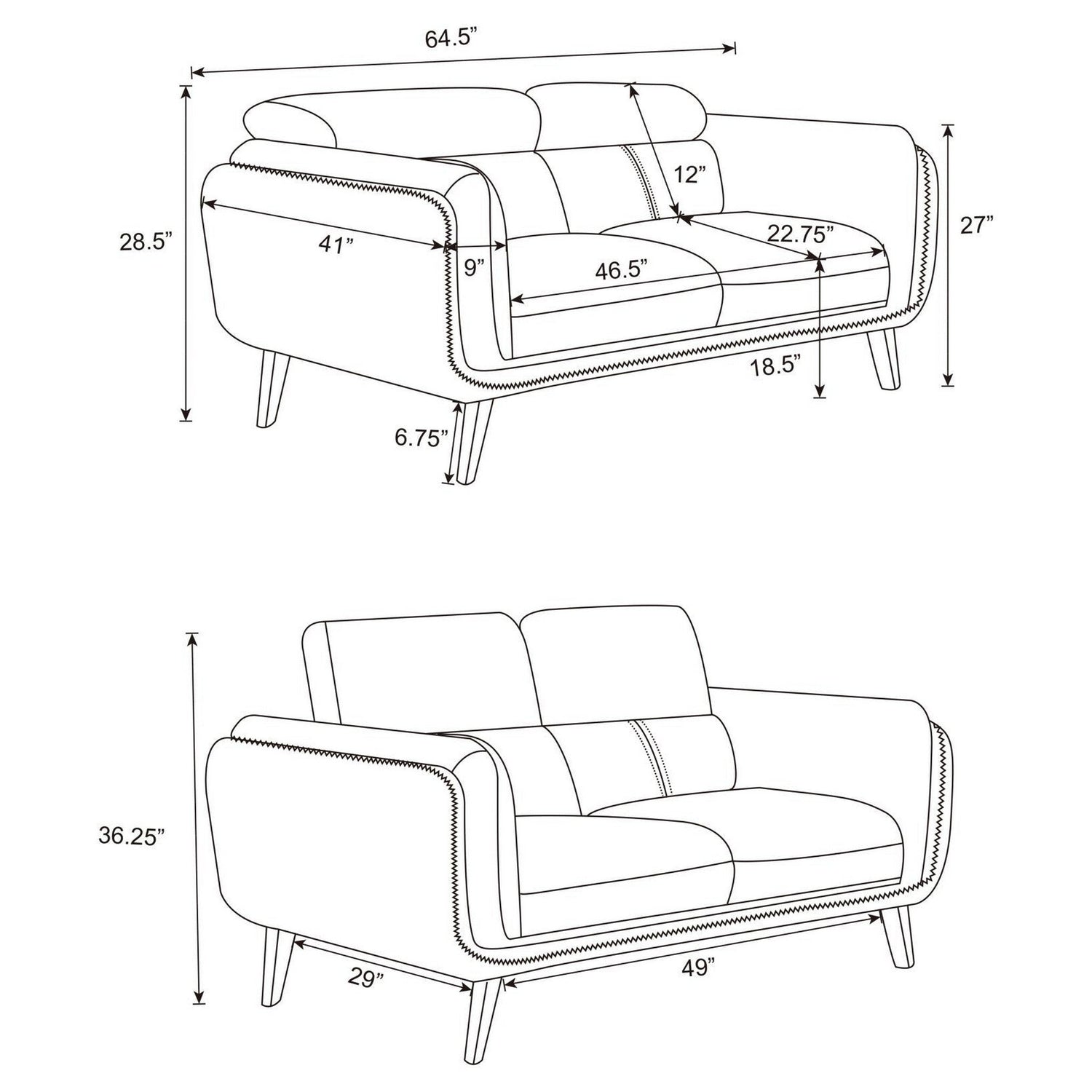 Shania 2-piece Track Arms Living Room Set Black 509921-S2