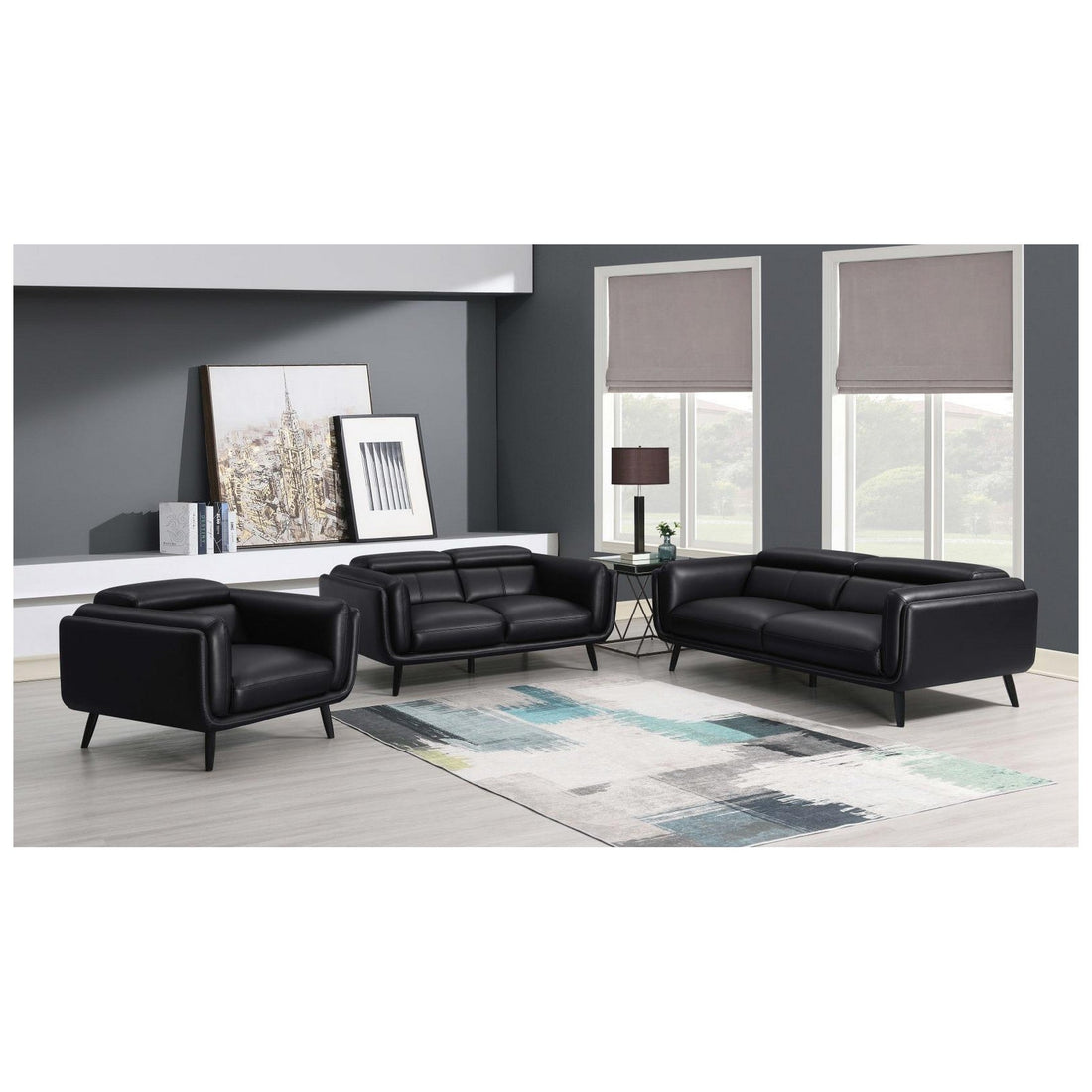 Shania 3-piece Track Arms Living Room Set Black 509921-S3