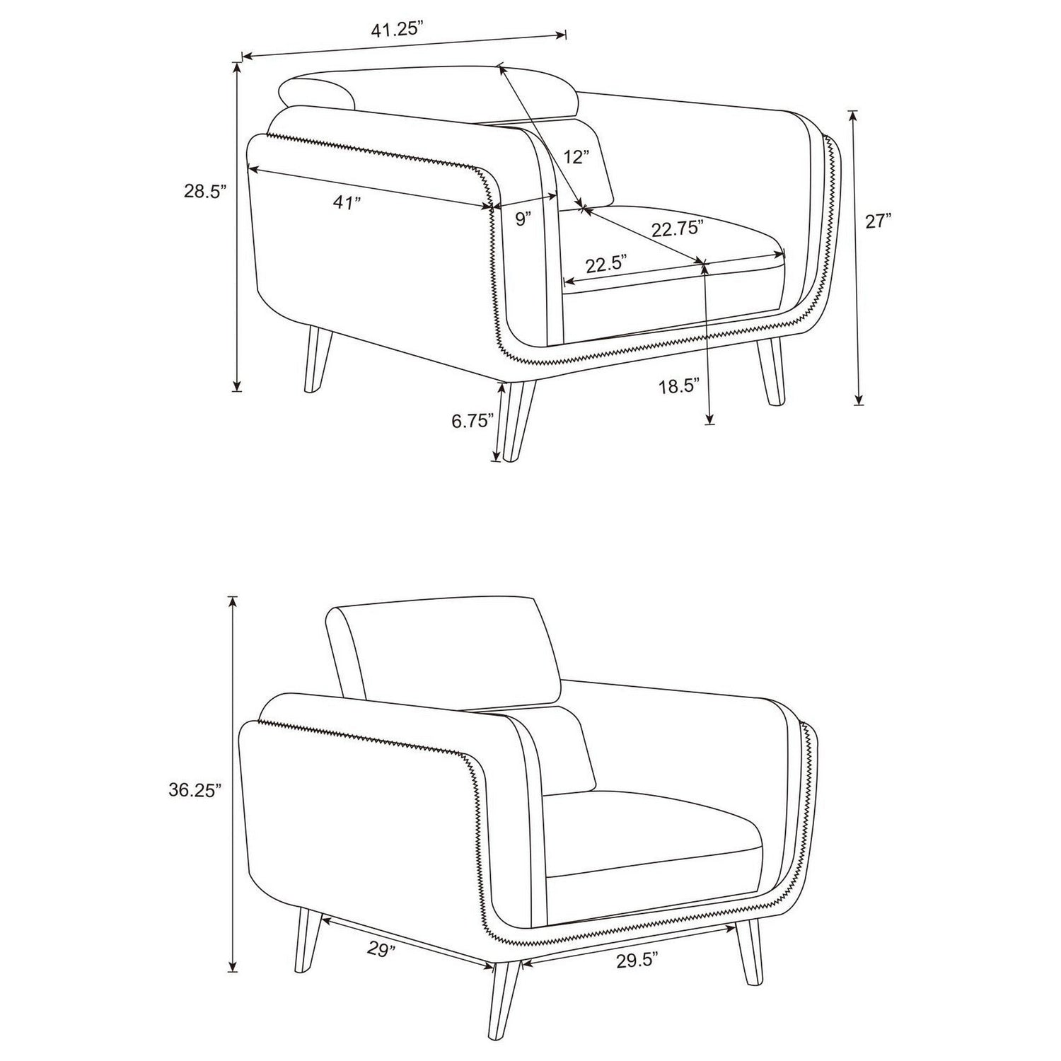 Shania 3-piece Track Arms Living Room Set Black 509921-S3