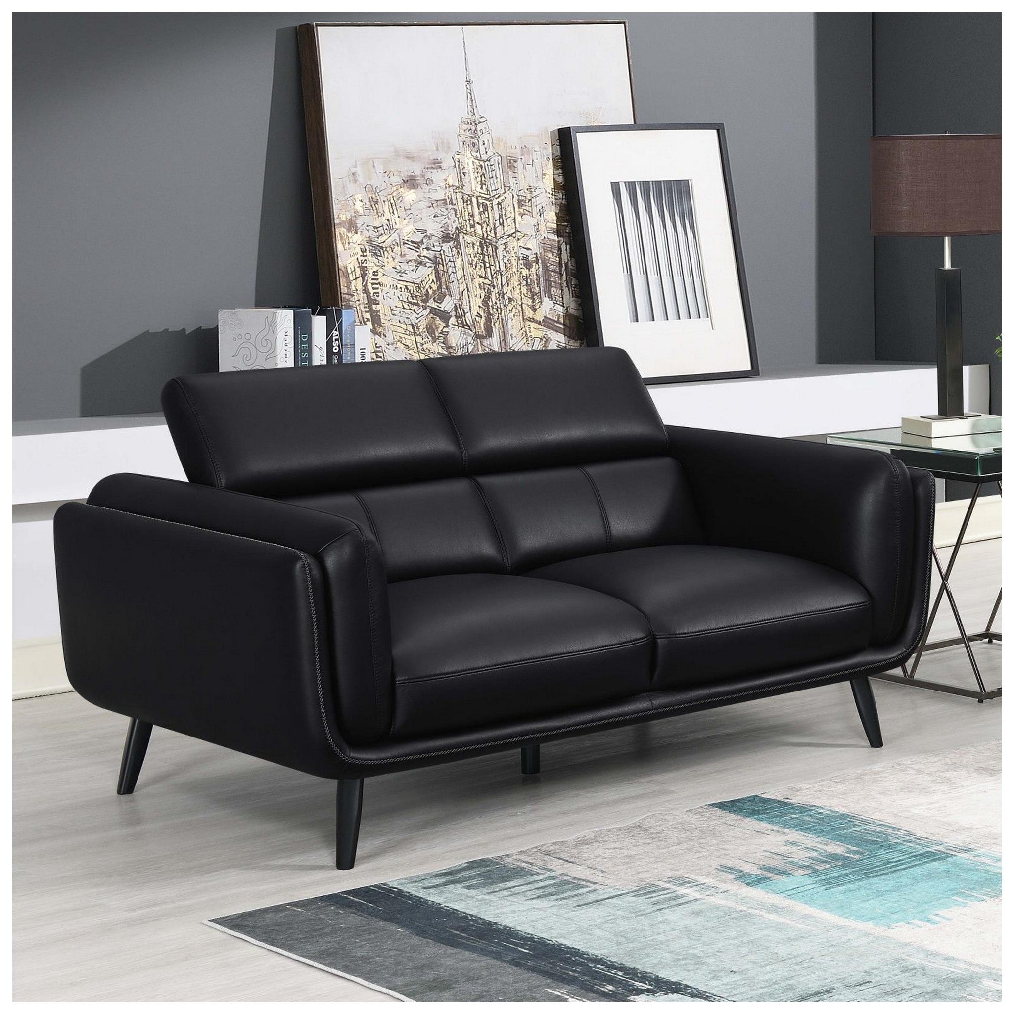 Shania Track Arms Loveseat with Tapered Legs Black 509922