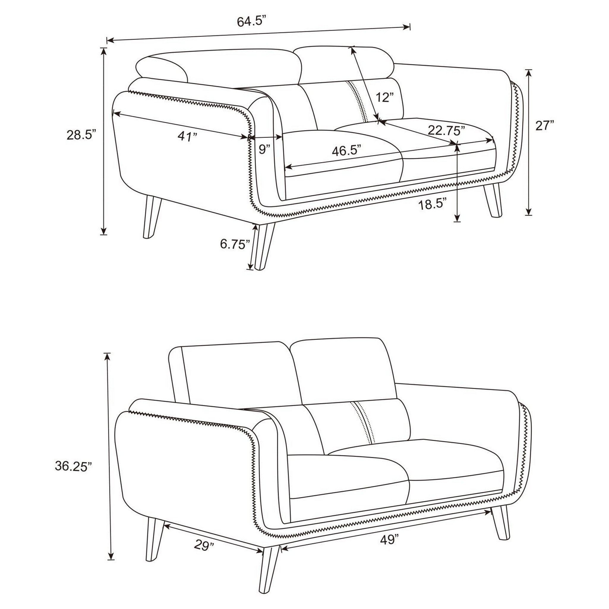 Shania Track Arms Loveseat with Tapered Legs Black 509922