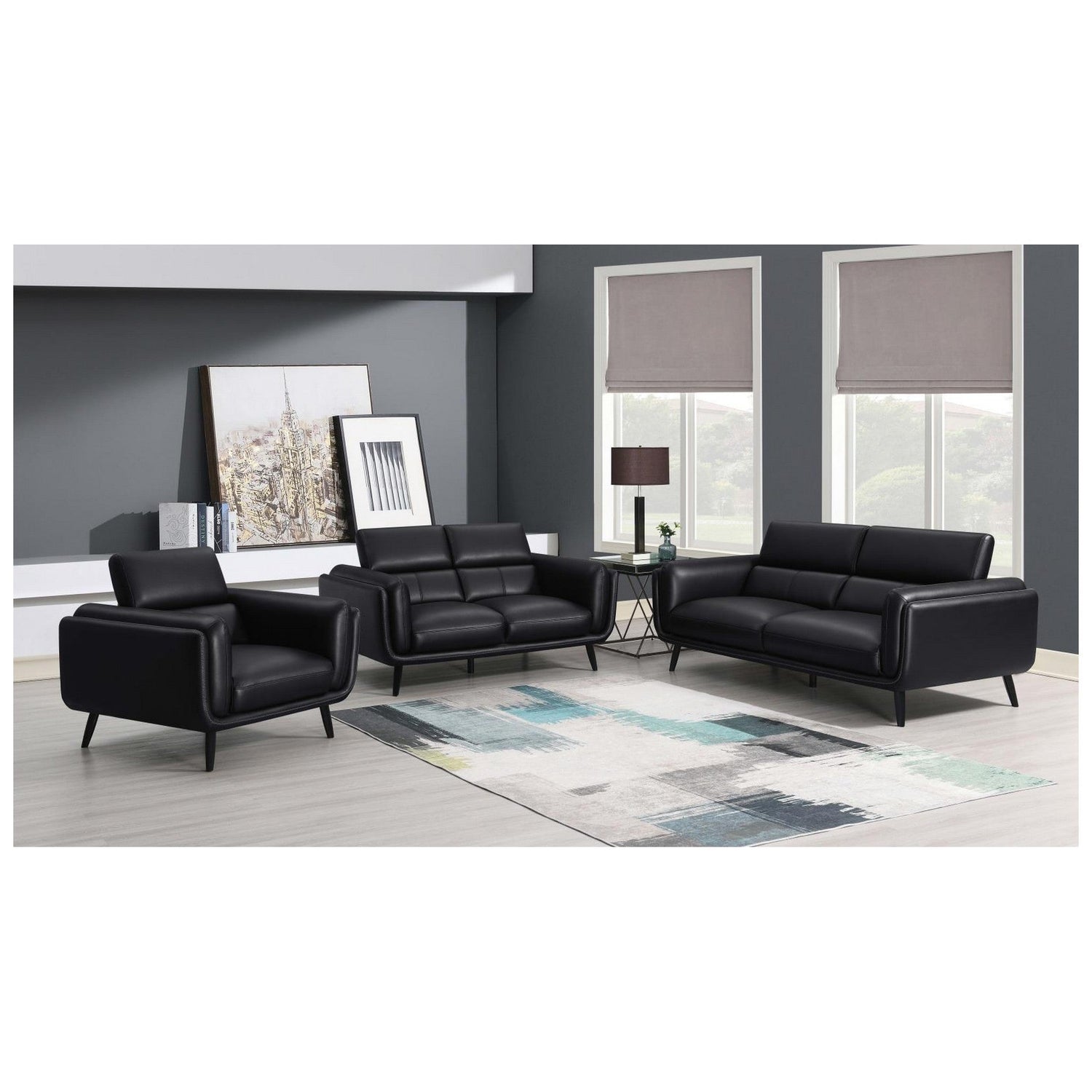 Shania Track Arms Loveseat with Tapered Legs Black 509922