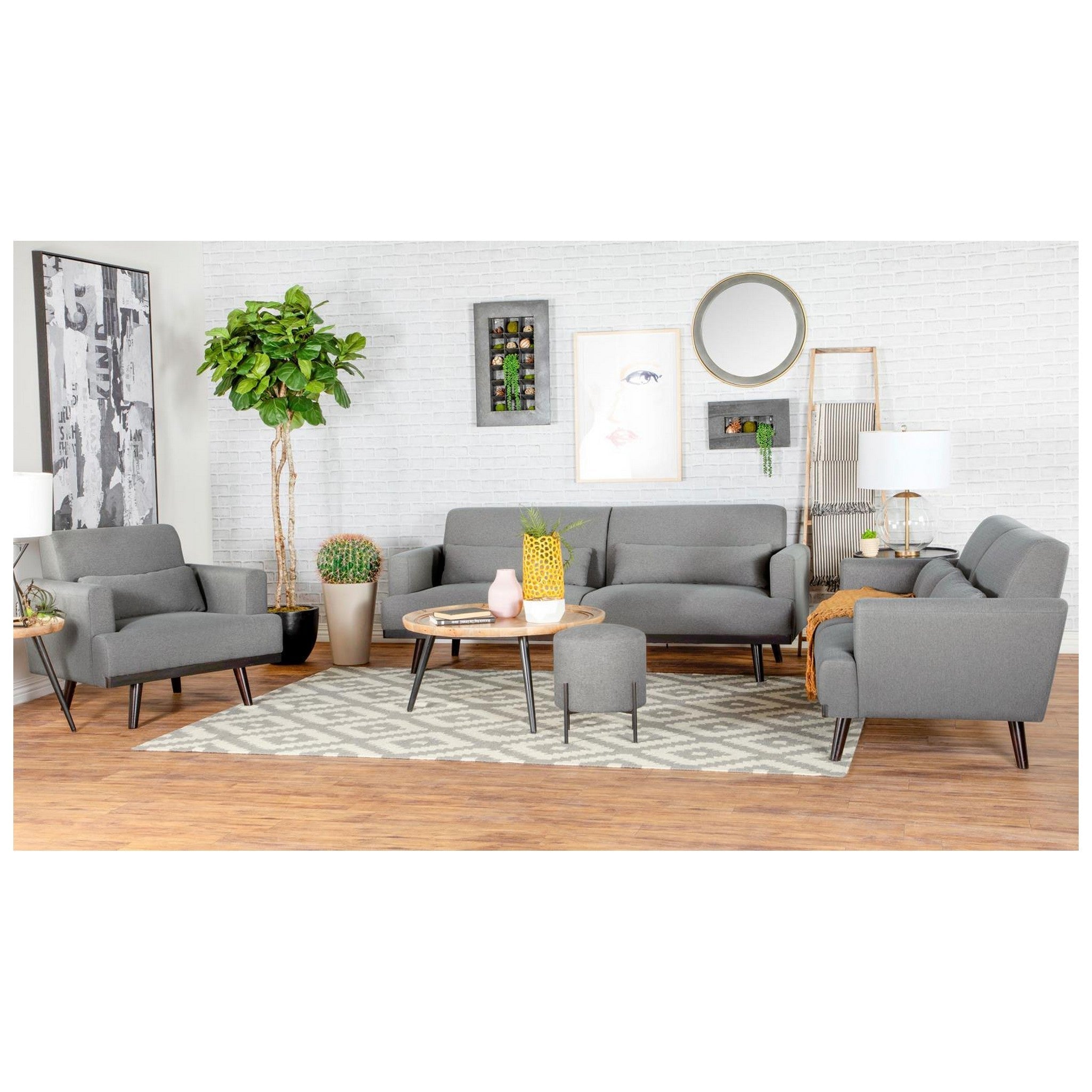 Blake 3-piece Upholstered Living Room Set with Track Arms Sharkskin and Dark Brown 511121-S3