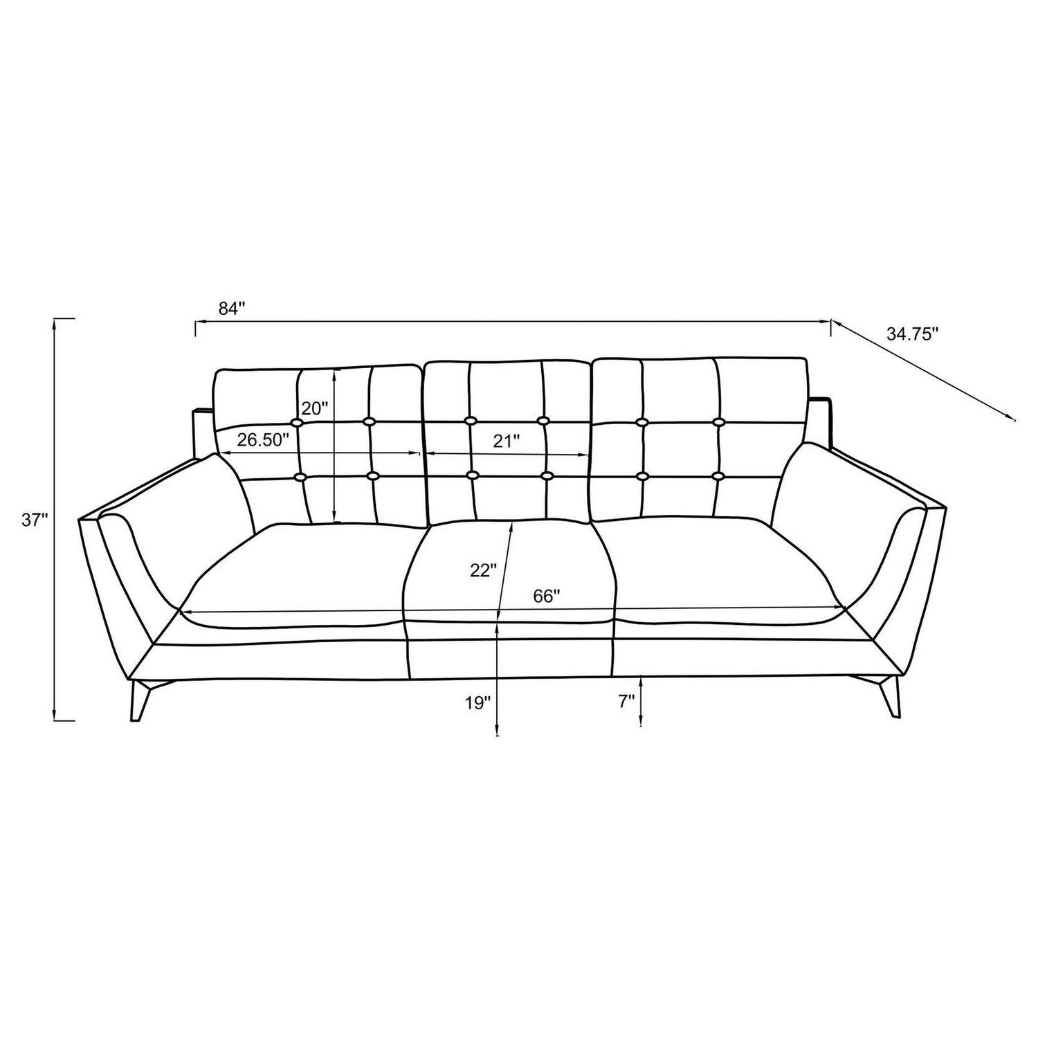 Moira Upholstered Tufted Living Room Set with Track Arms Black 511131-S2