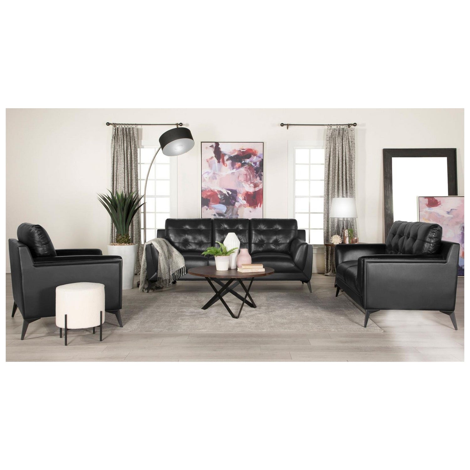 Moira Upholstered Tufted Living Room Set with Track Arms Black 511131-S3