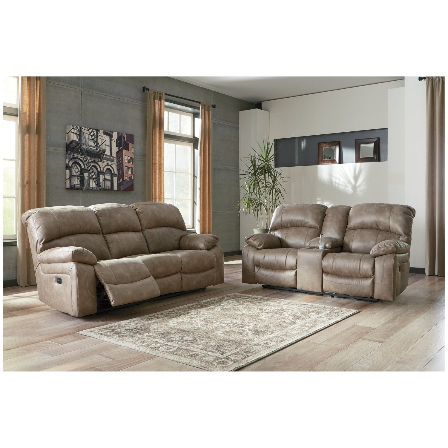 Dunwell Power Reclining Sofa and Loveseat Ash-51602U1