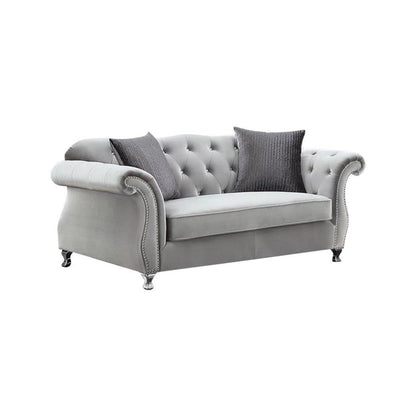 Frostine Button Tufted Loveseat Silver 551162