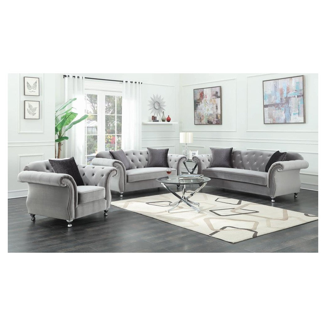 Frostine Button Tufted Loveseat Silver 551162