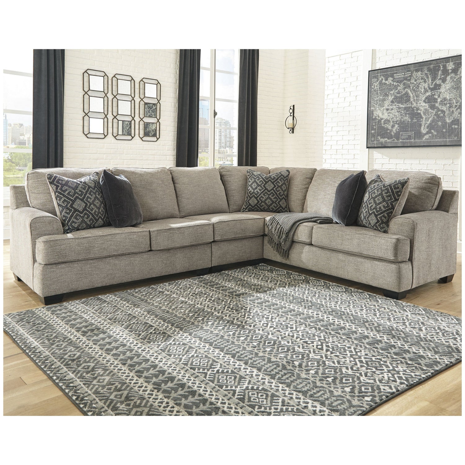 Bovarian 3-Piece Sectional with Ottoman Ash-56103U2