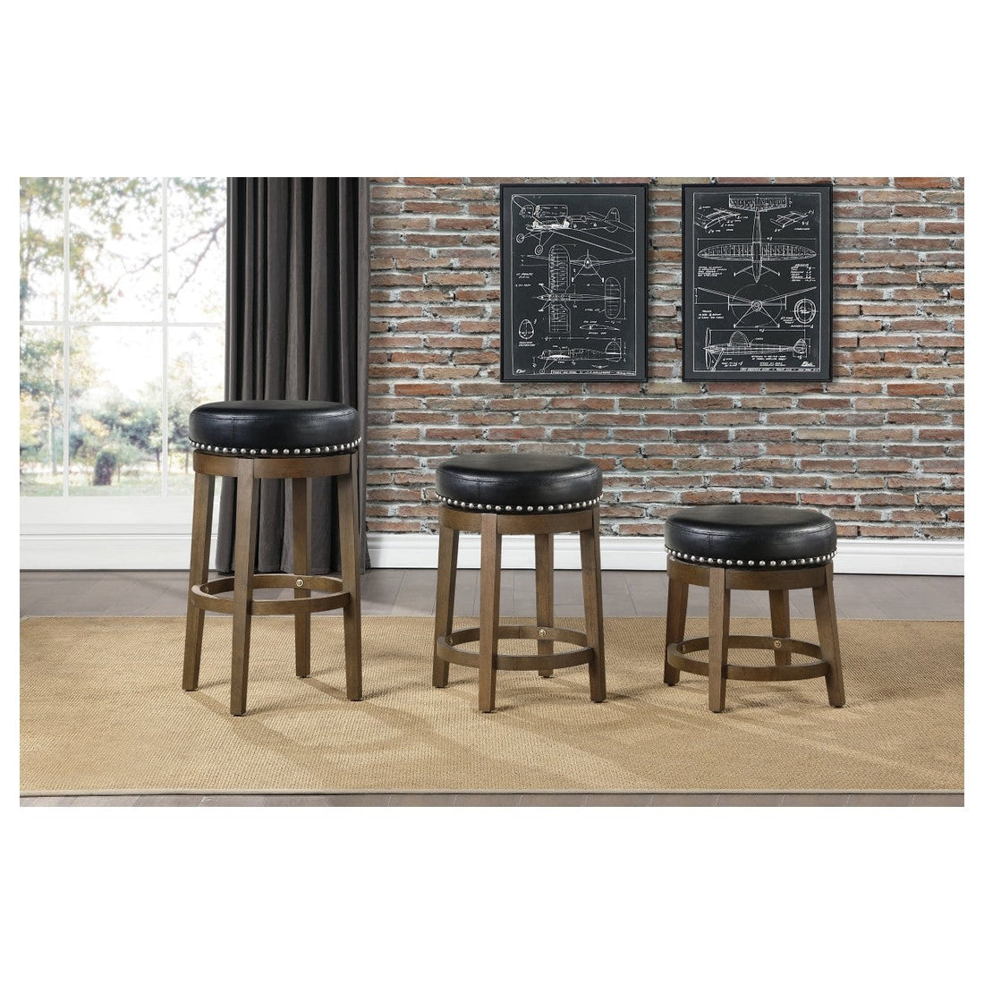 RND SWIVEL STOOL, BLK PU, 3A 5681BLK-18