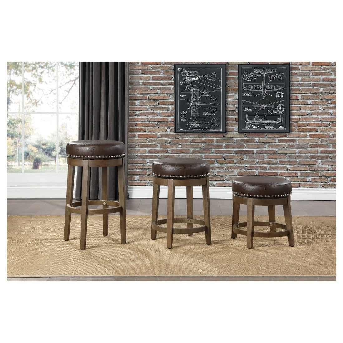 RND SWIVEL STOOL, BRW PU, 3A 5681BRW-18