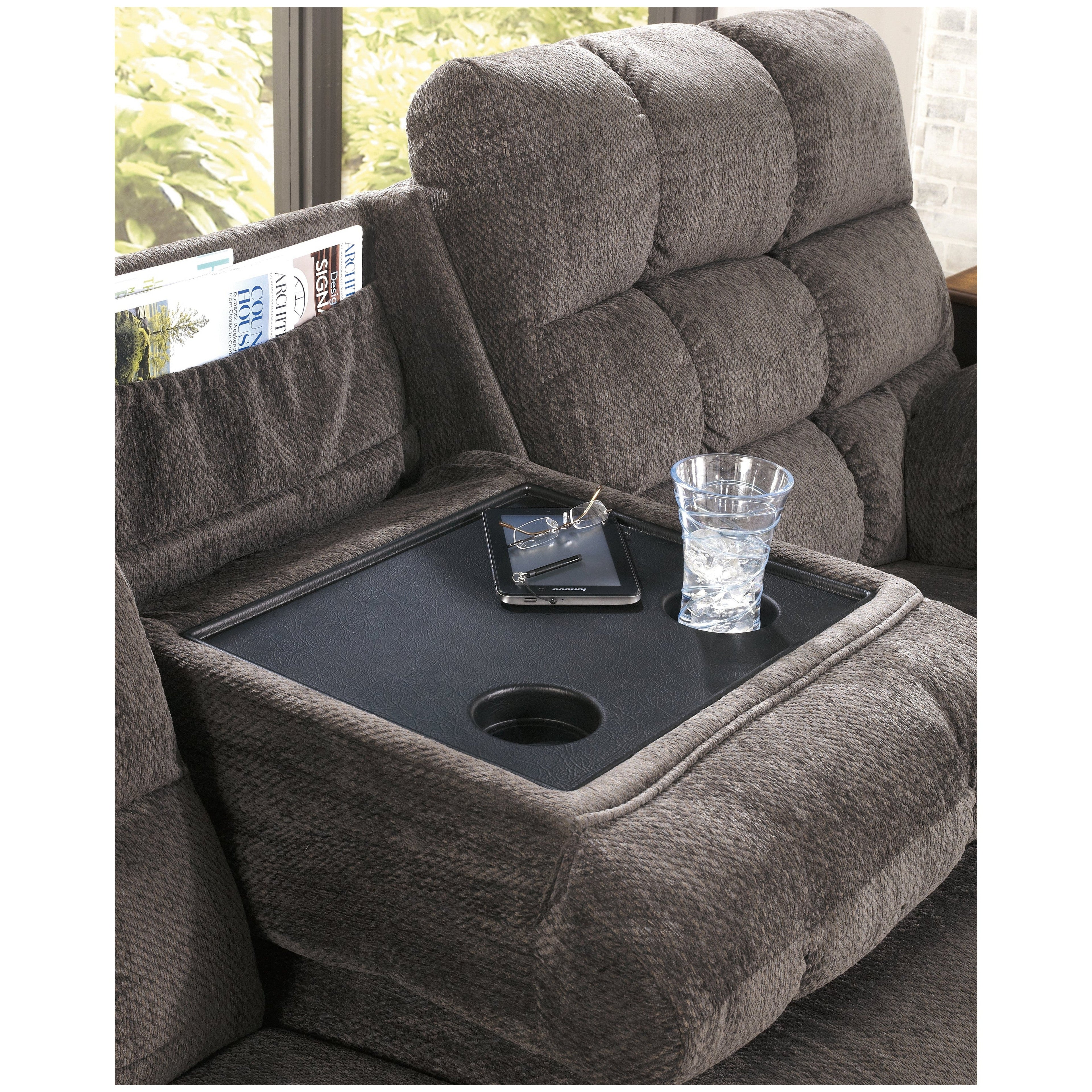 Acieona Reclining Sofa with Drop Down Table Ash-5830089