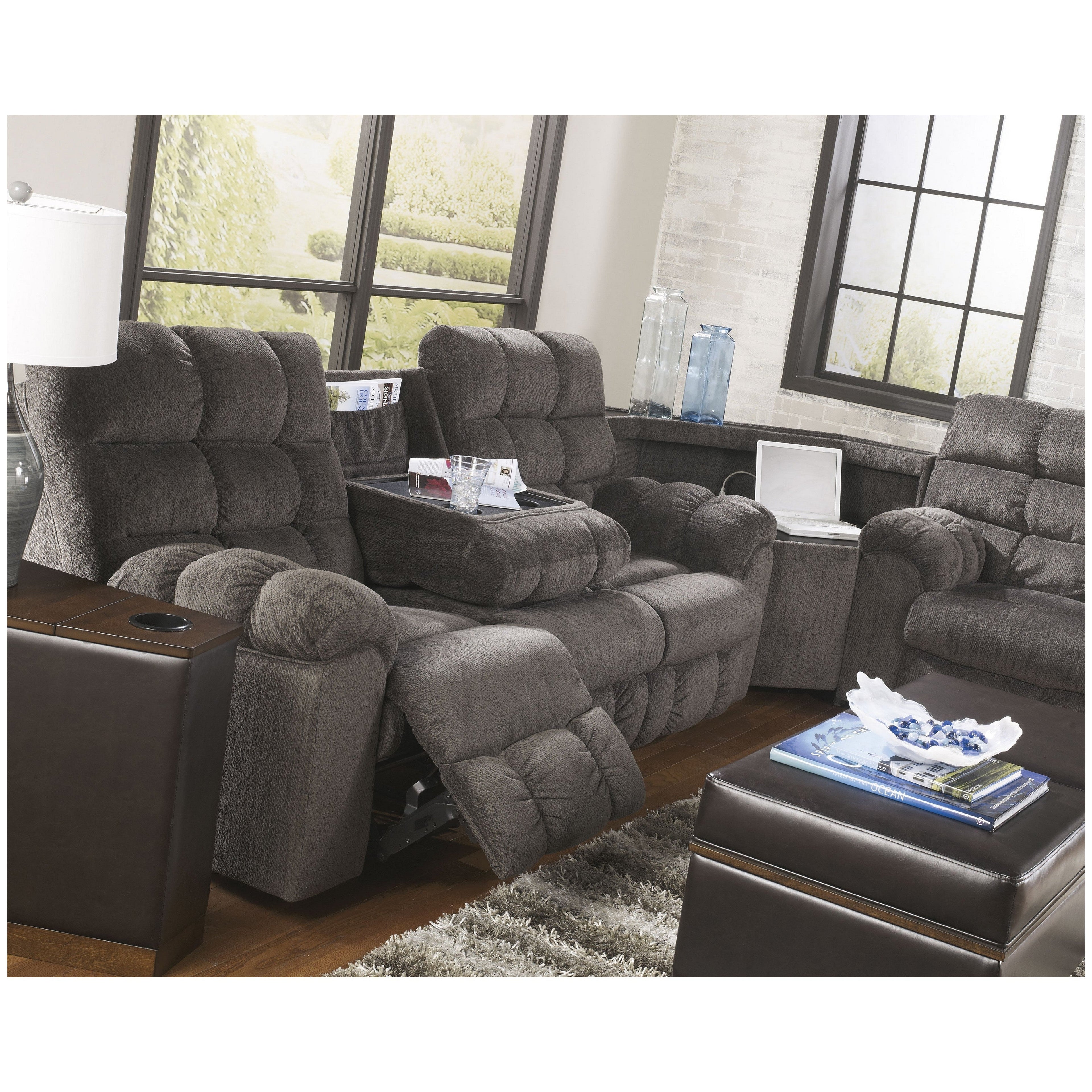 Acieona Reclining Sofa with Drop Down Table Ash-5830089