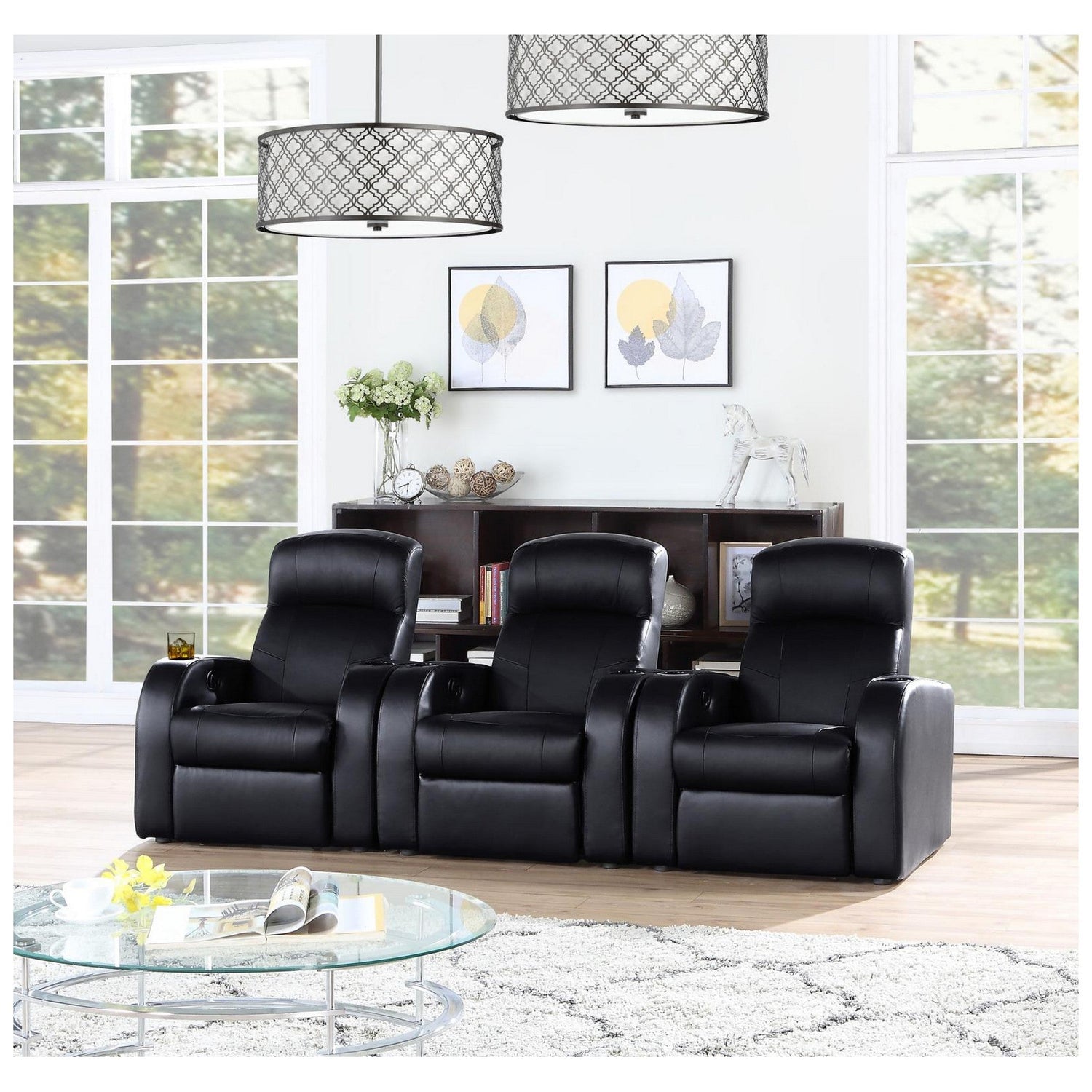 Cyrus Upholstered Recliner Living Room Set Black 600001-S3B