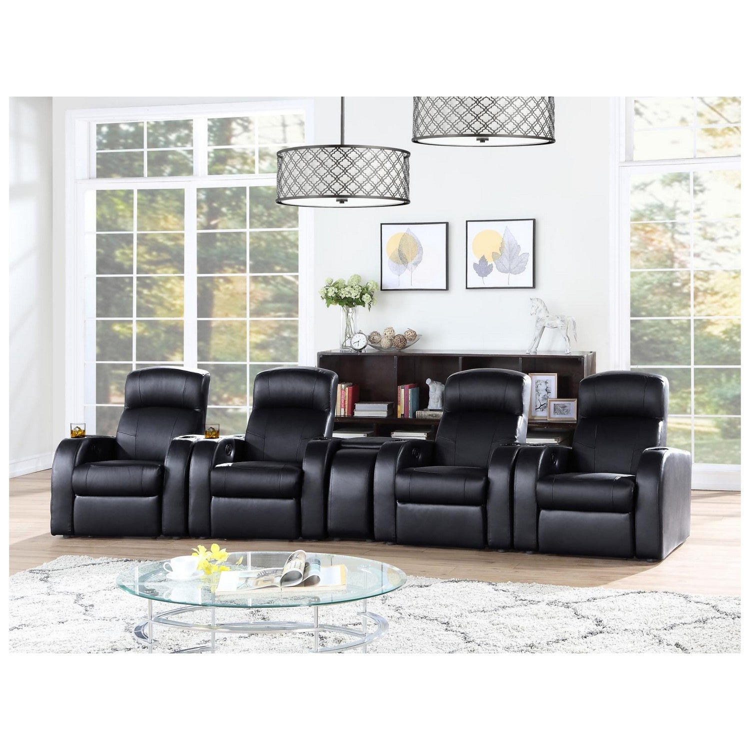 Cyrus Upholstered Recliner Living Room Set Black 600001-S4B