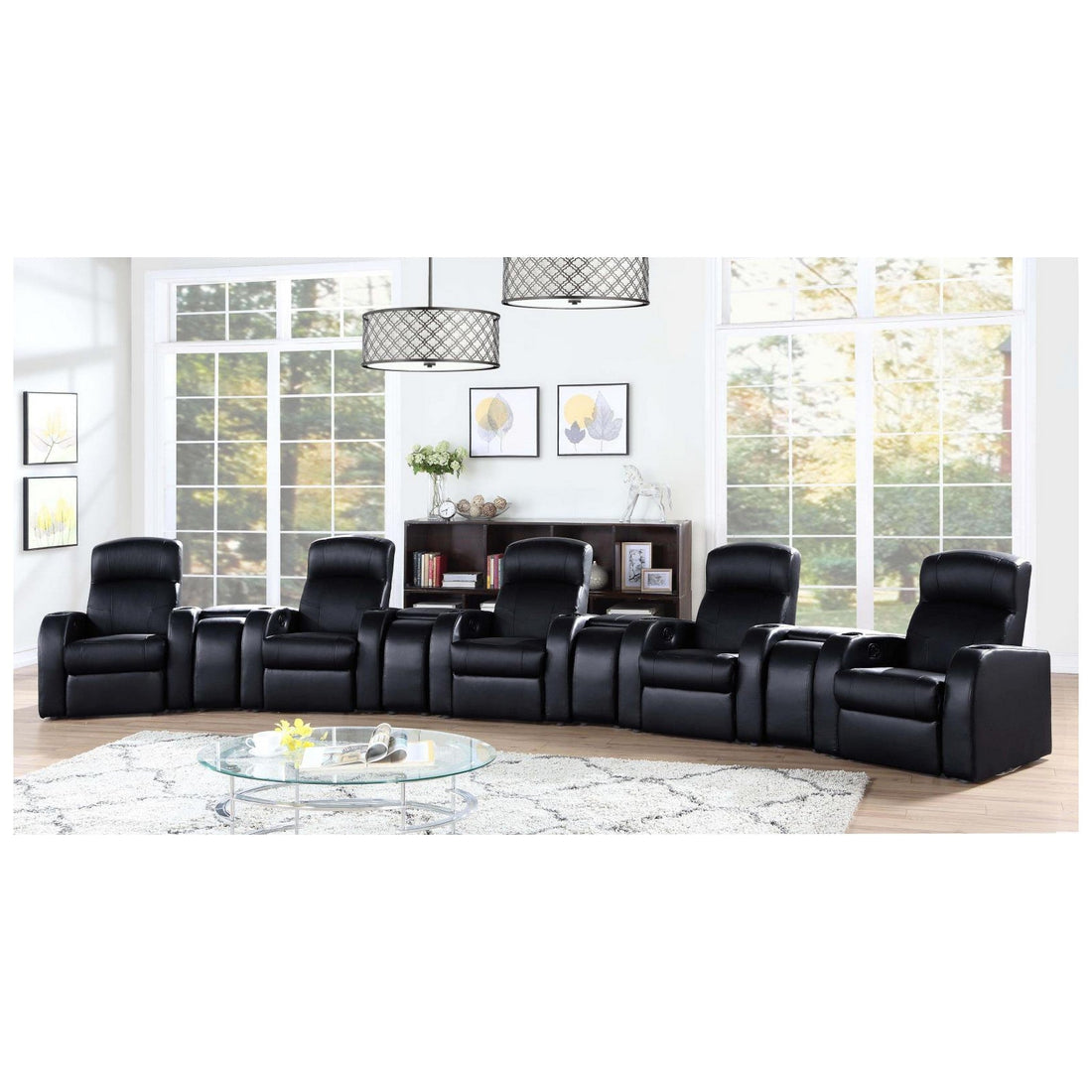 Cyrus Upholstered Recliner Living Room Set Black 600001-S5A