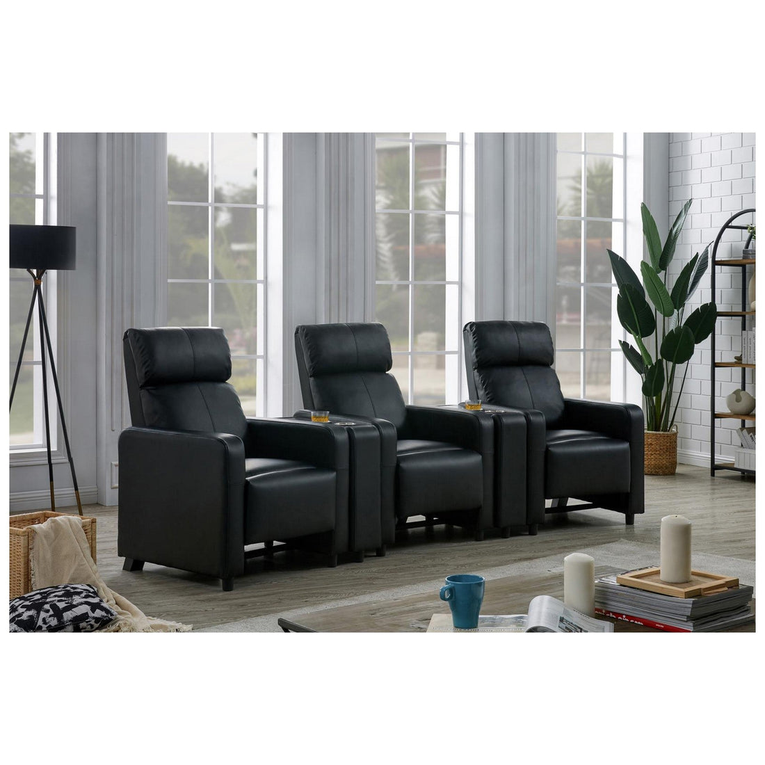 Toohey Upholstered Tufted Recliner Living Room Set Black 600181-S3A