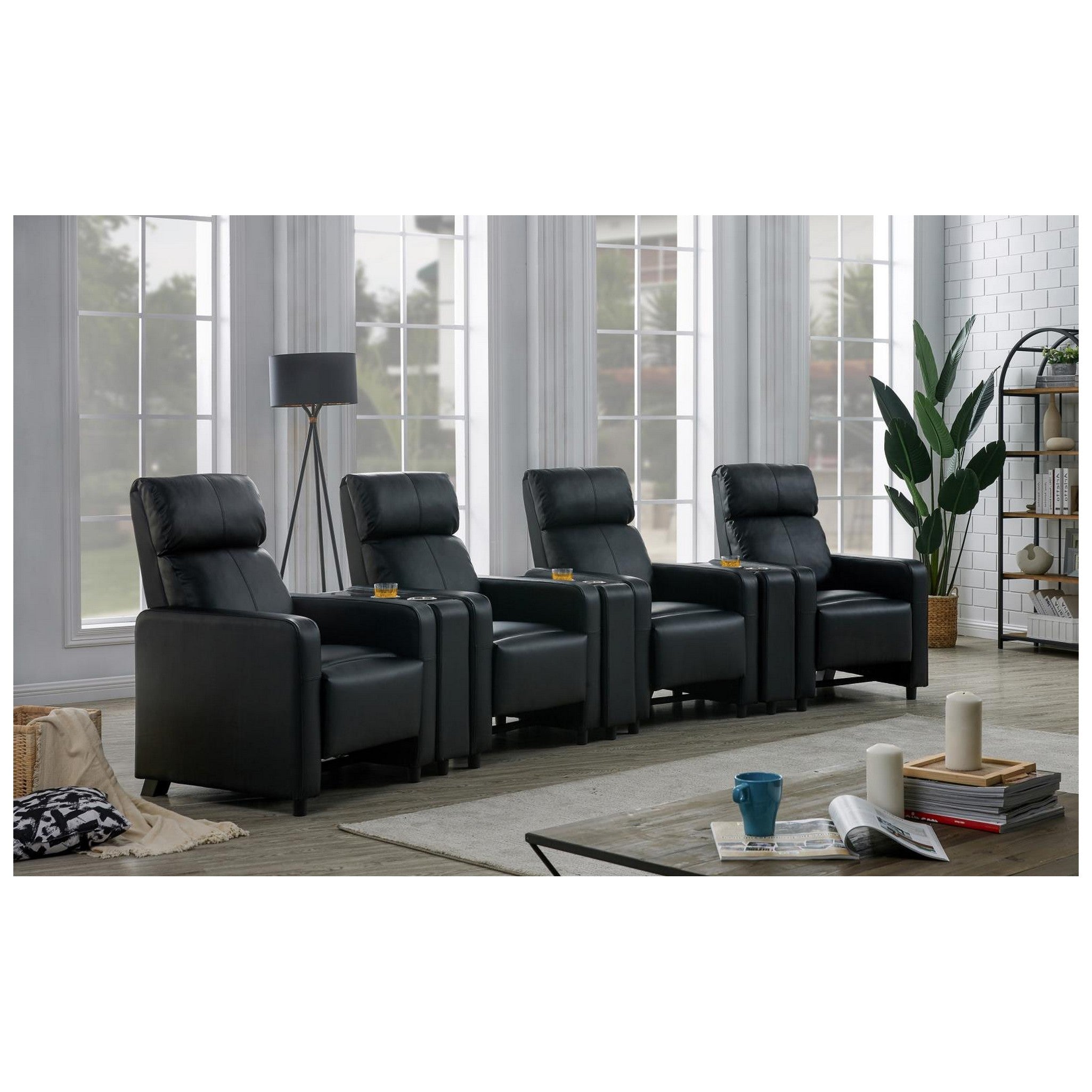 Toohey Upholstered Tufted Recliner Living Room Set Black 600181-S4A