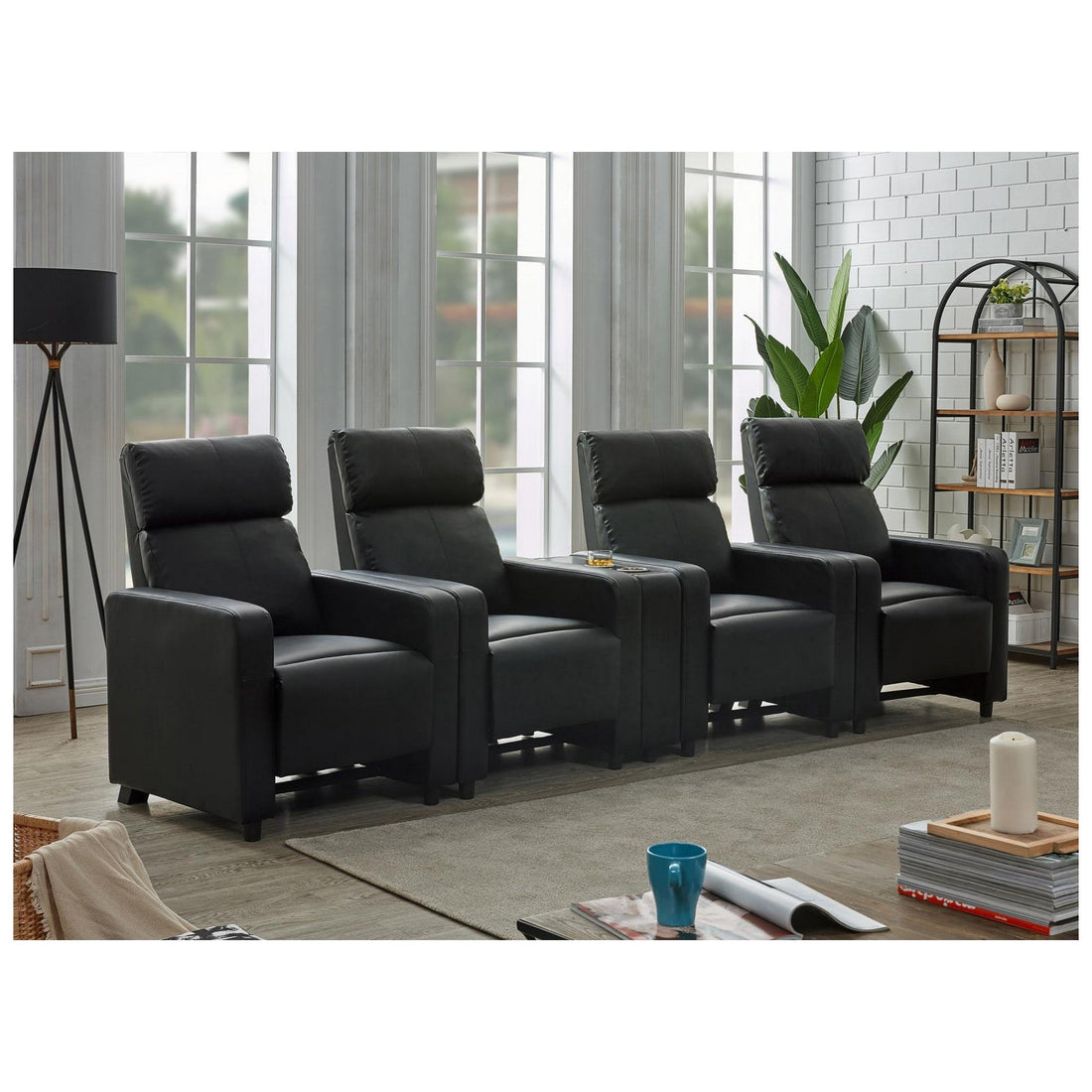 Toohey Upholstered Tufted Recliner Living Room Set Black 600181-S4B