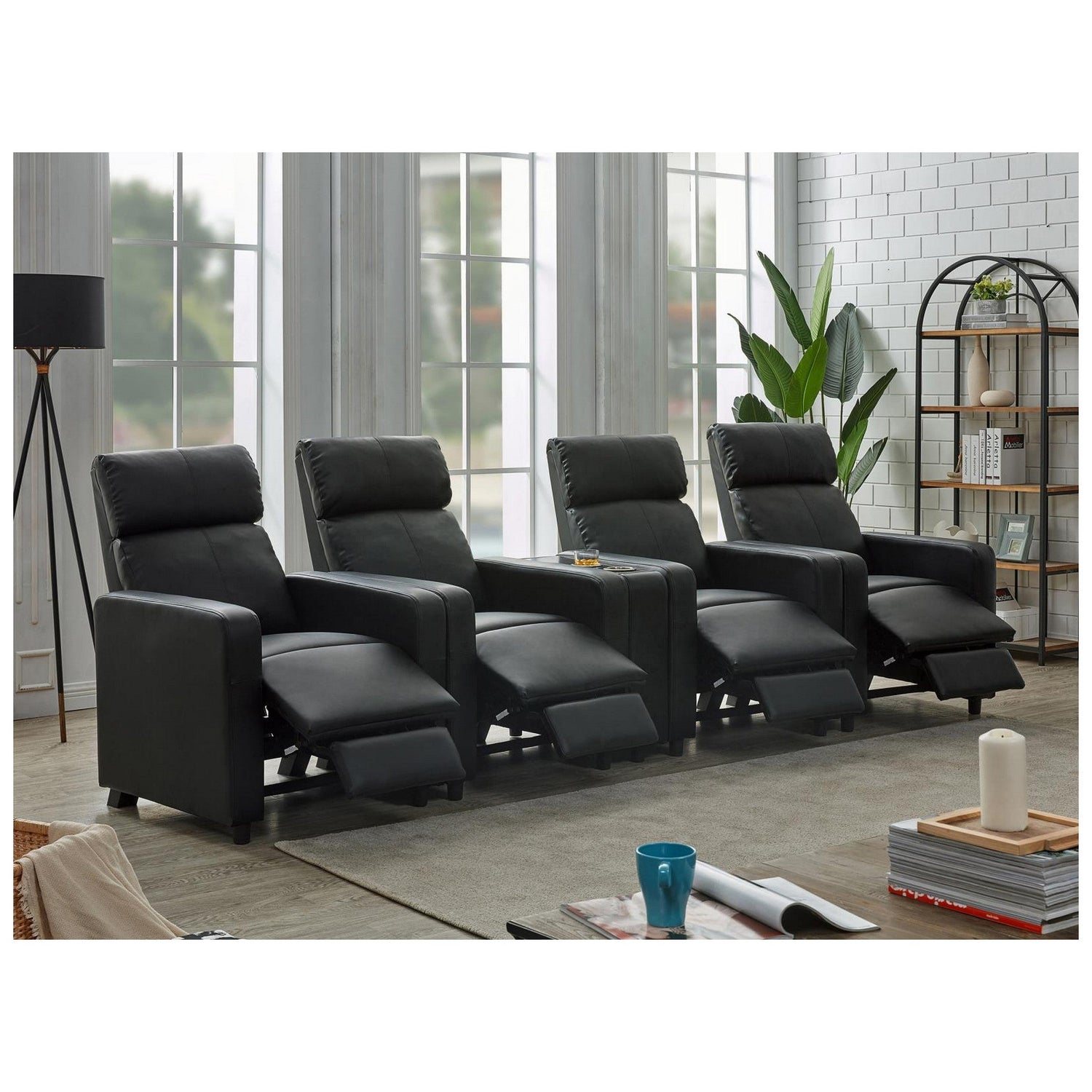 Toohey Upholstered Tufted Recliner Living Room Set Black 600181-S4B