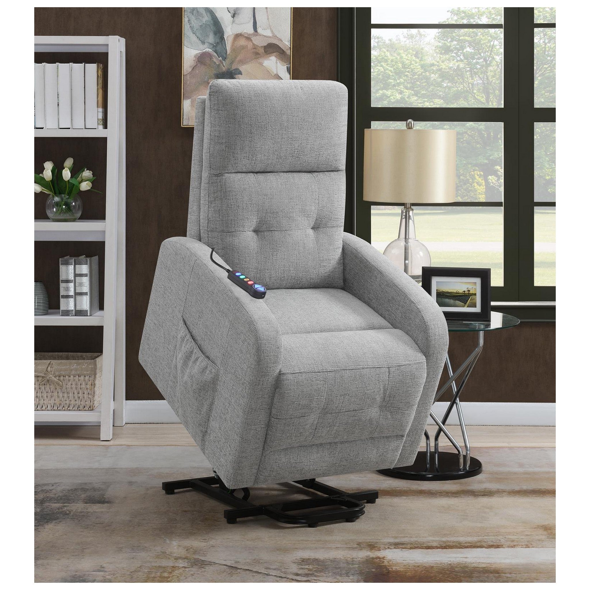 Howie Tufted Upholstered Power Lift Recliner Grey 609402P