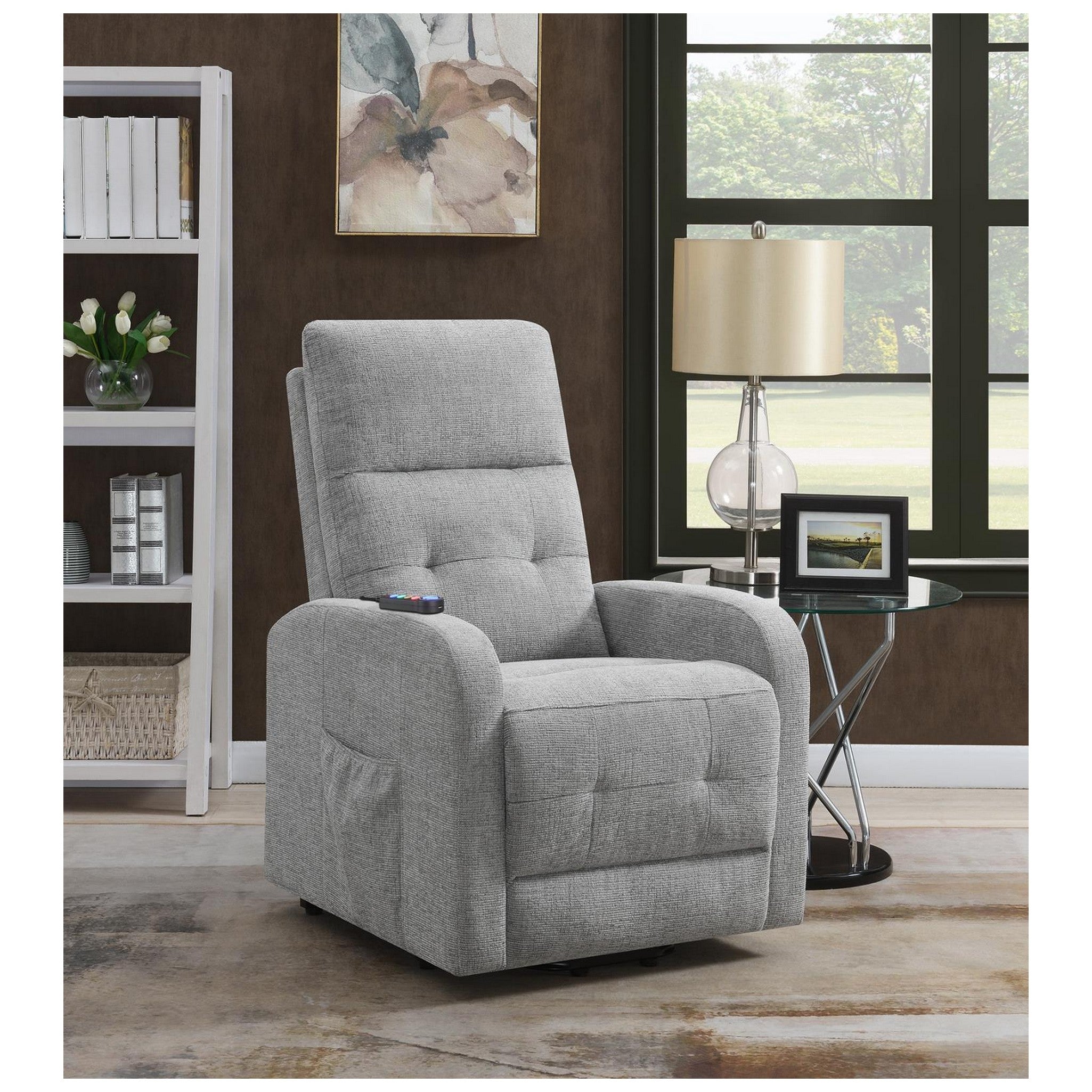 Howie Tufted Upholstered Power Lift Recliner Grey 609402P