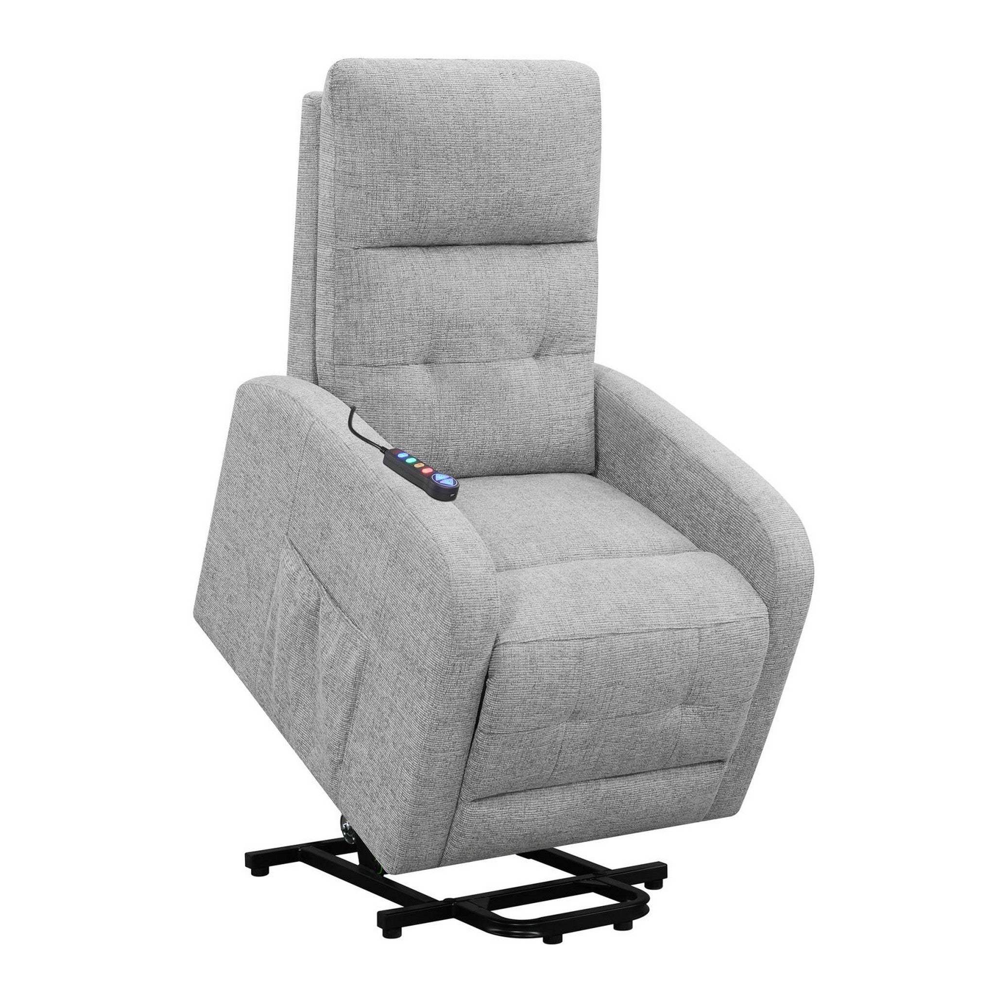 Howie Tufted Upholstered Power Lift Recliner Grey 609402P