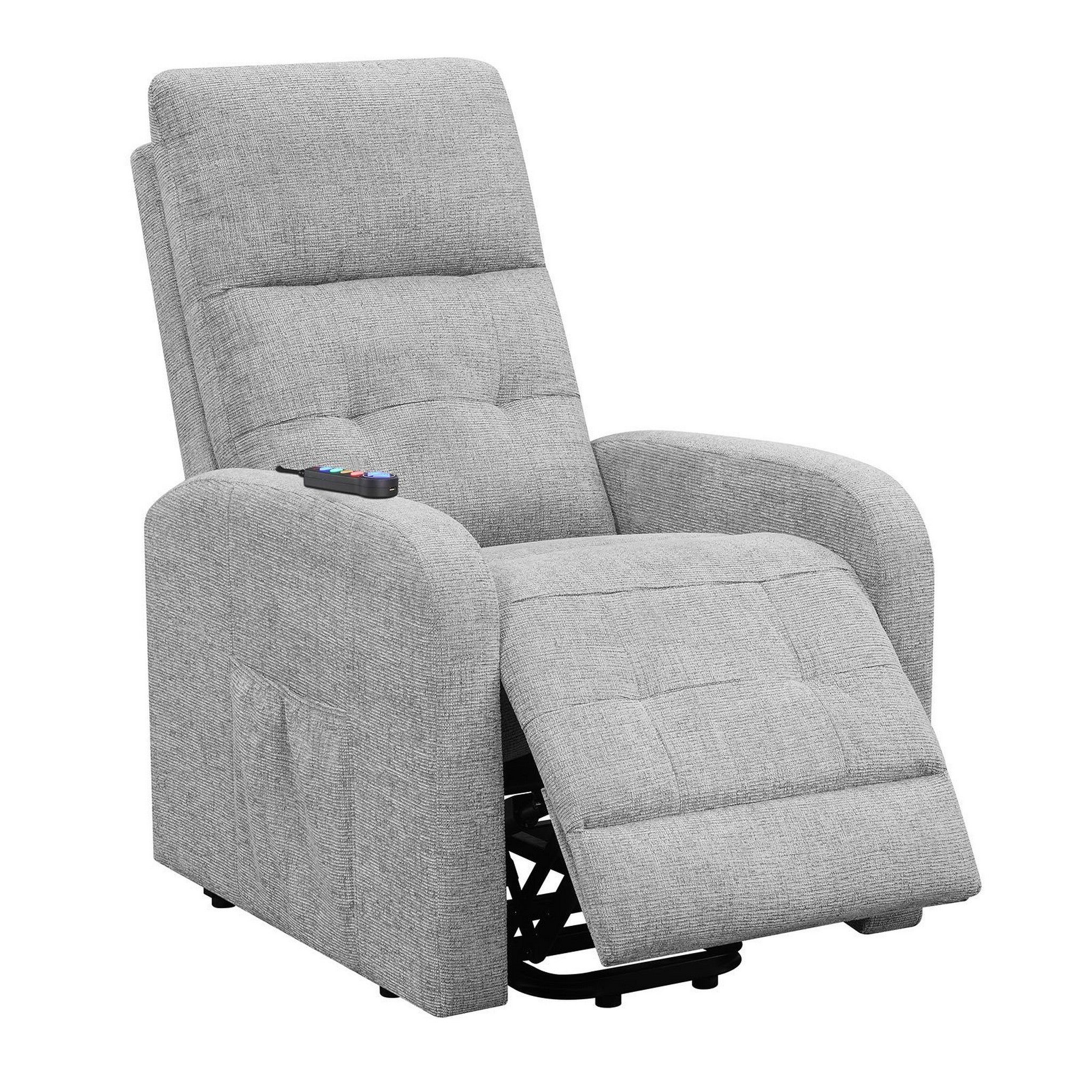 Howie Tufted Upholstered Power Lift Recliner Grey 609402P