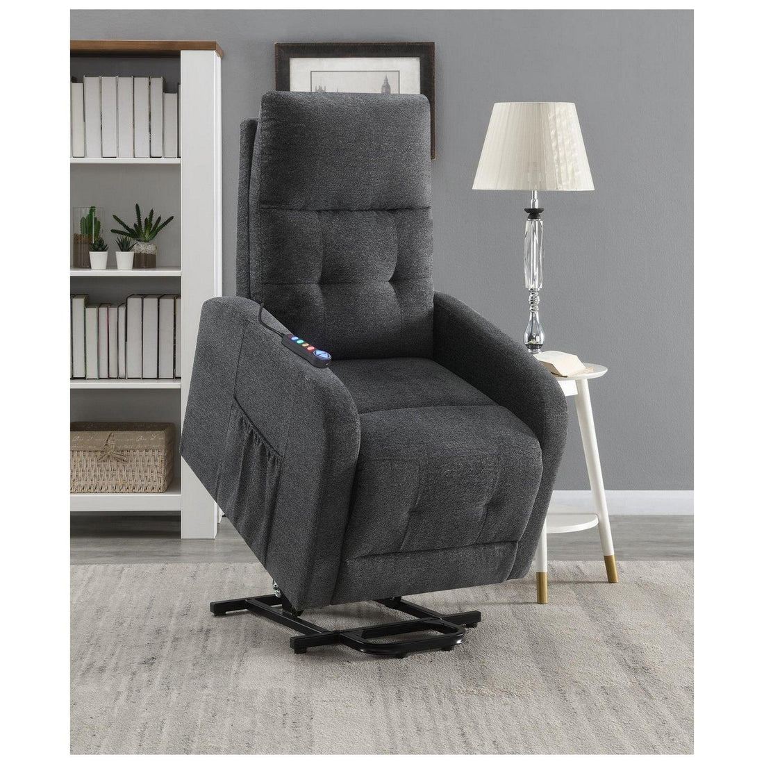 Howie Tufted Upholstered Power Lift Recliner Charcoal 609403P