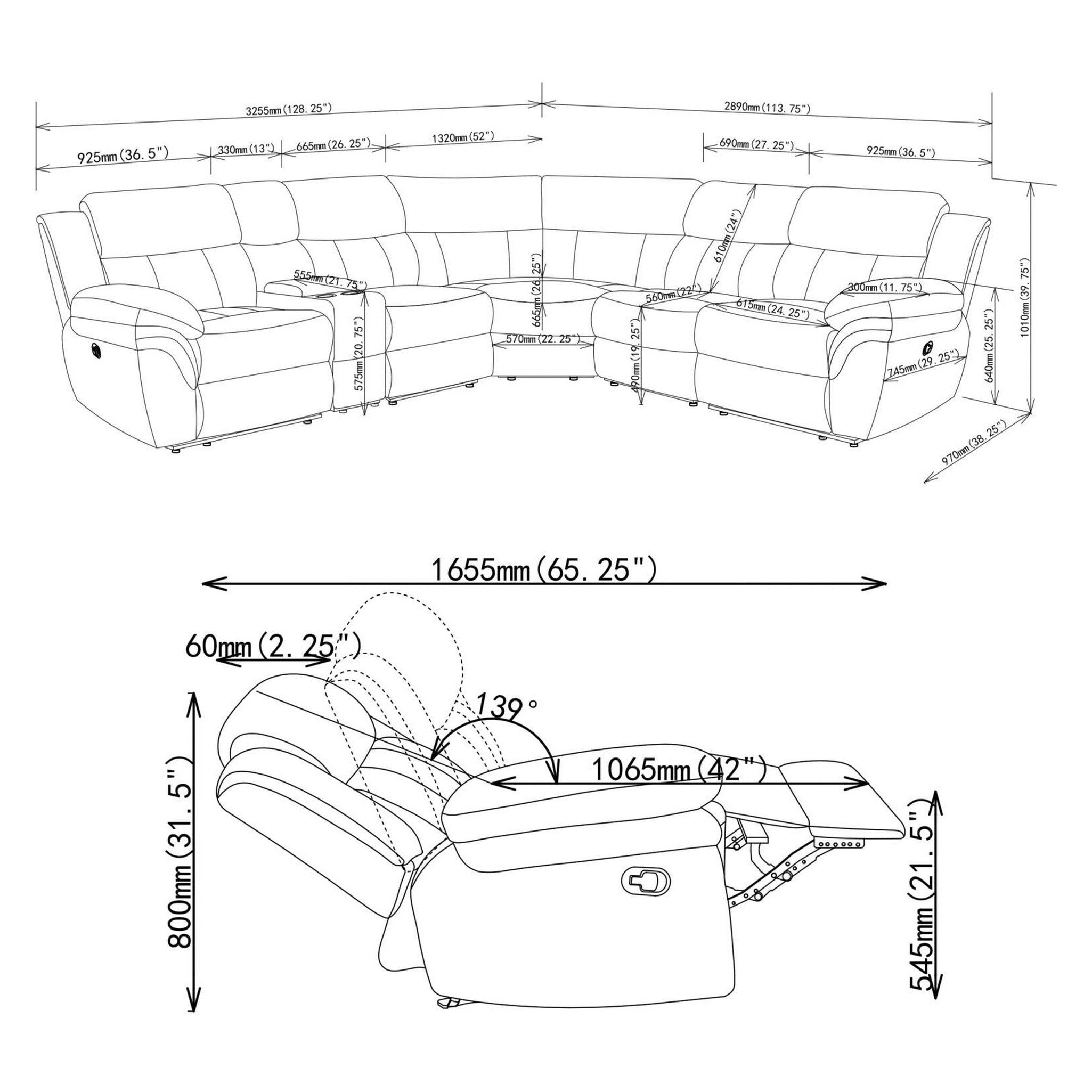 Bahrain 6-piece Upholstered Motion Sectional Charcoal 609540