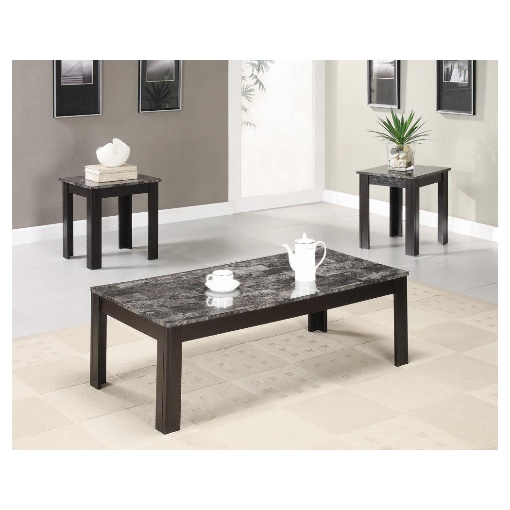 Silas 3-piece Faux-marble Top Occasional Table Set Black 700375