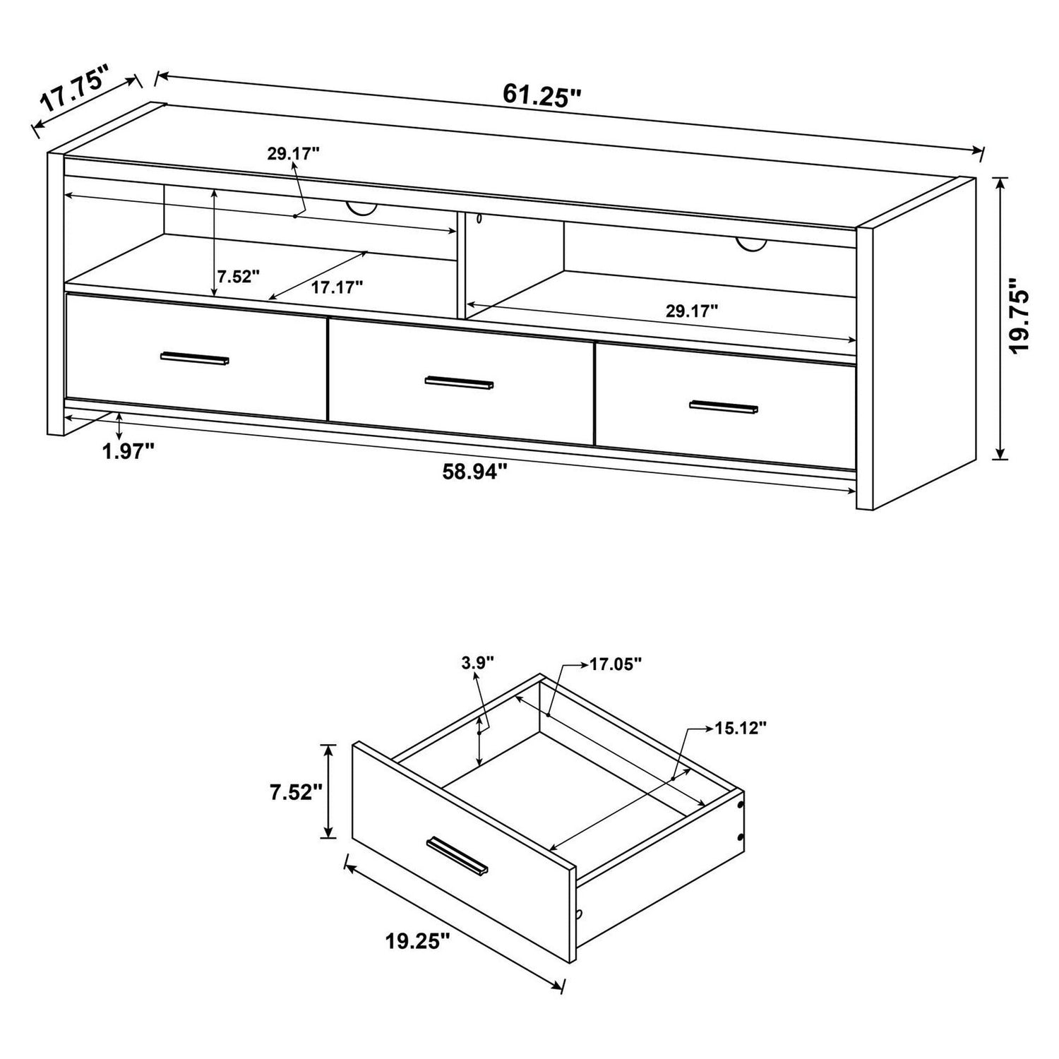 Alton 62&quot; 3-drawer TV Console Black Oak 700645