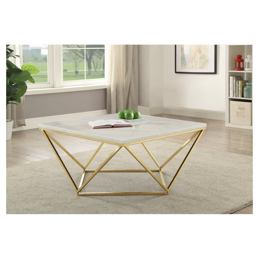 Meryl Square Coffee Table White and Gold 700846