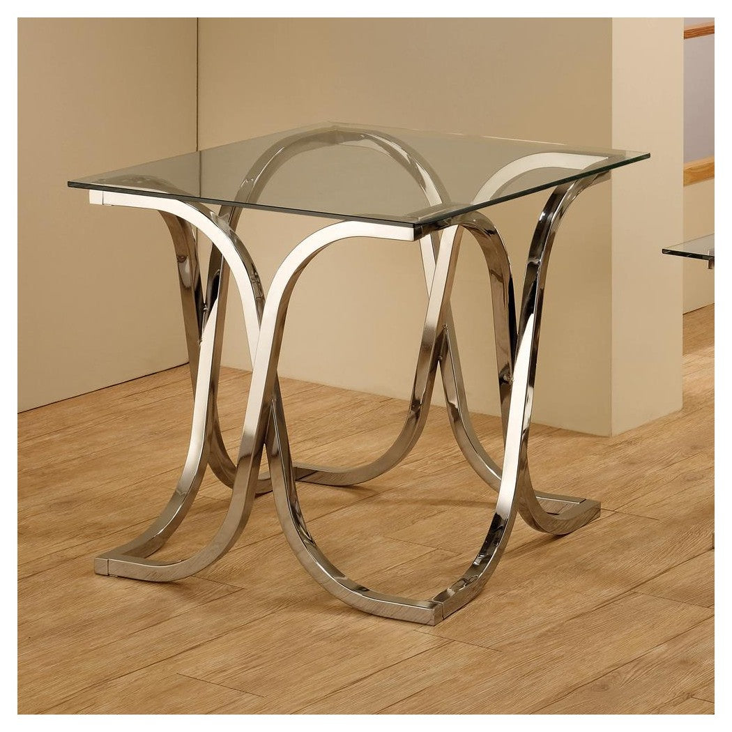 Tess Curved X-shaped End Table Nickel and Clear 701917