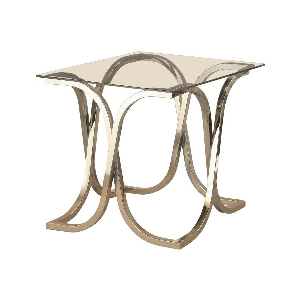 Tess Curved X-shaped End Table Nickel and Clear 701917