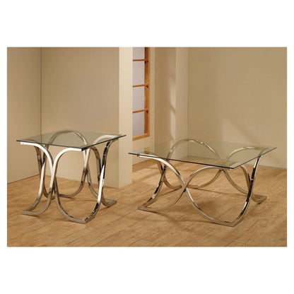 Tess Curved X-shaped End Table Nickel and Clear 701917