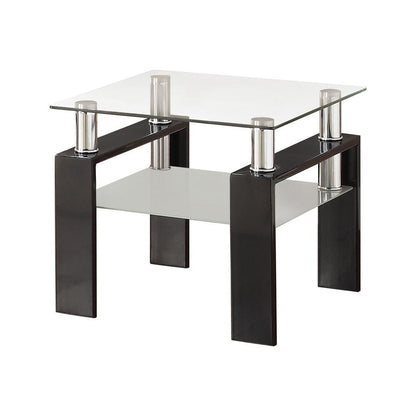 Dyer Tempered Glass End Table with Shelf Black 702287