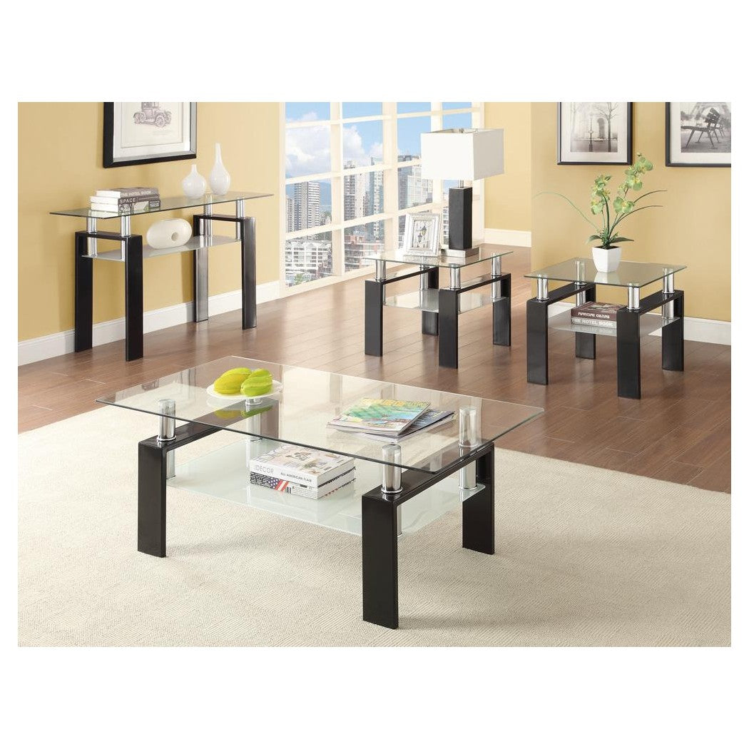 Dyer Tempered Glass End Table with Shelf Black 702287