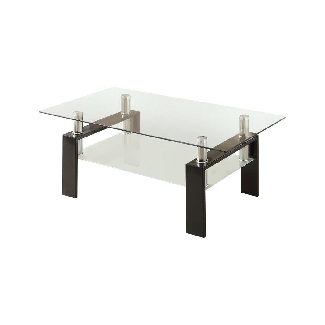 Dyer Tempered Glass Coffee Table with Shelf Black 702288